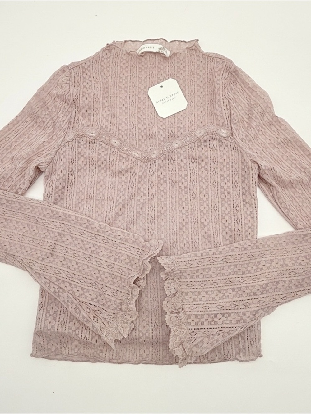 Altar'd State Lace Long-Sleeve Mock Neck Top. Size Small